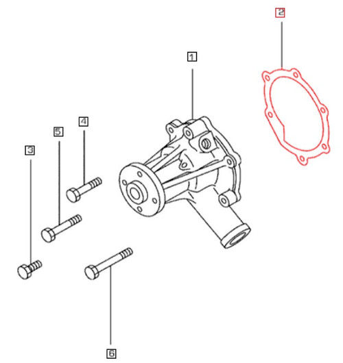 Mahindra 006054226K01 30N45 10200 water pump gasket for 1100 Series 1120, 1123 and 1126 HST sub‑compact tractors, thin cut gasket that fits between the water pump and engine block to prevent coolant leaks.