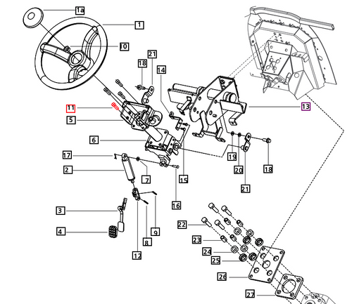 Mahindra 008008743D1 hex flange bolt, metric M8 x 1.25 x 25 mm grade 8.8 fastener with integrated washer-style flange, used in multiple engine, hydraulic, steering, brake, sheet metal and cabin assemblies on Mahindra mPower 75, mPower 85 and 3600 Series 3640/3650 tractors.
