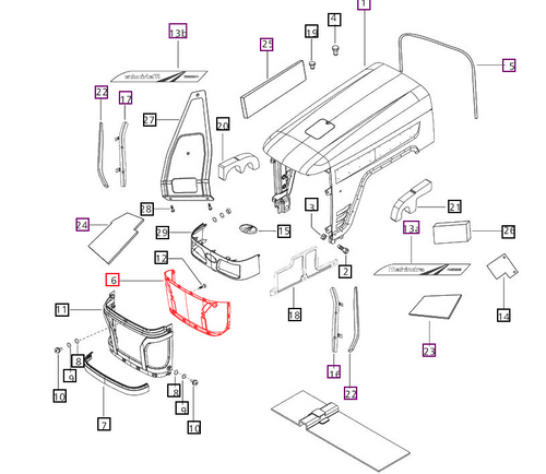 Mahindra perforated front grill screen E007544286B1 shown as a black metal mesh-style grill insert with mounting tabs that fits into the front hood opening on Mahindra 4025 T4 and 4500 Series 4540, 4550 and 4565 tractors to shield the radiator from debris.