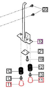 Mahindra cushion, rubber 14726110301 is a multipurpose rubber cushion used in the seat group on 10 Series 2310 HST, 2810 HST 4WD and 3510 HST tractors, where two cushions are fitted under the seat for vibration isolation. The same rubber cushion is also used as a radiator mounting cushion on eMax 22 Gear, eMax 22 HST and eMax 25 HST tractors, and as a bonnet/hood cushion on eMax 22 Steel Gear, eMax 22 Steel HST and eMax 25 Steel HST models, typically two per mounting location. Alternate part 14726110300 is another rubber cushion used as a bonnet or hood cushion on 10 Series 2310 HST, 2810 HST 4WD, 3510 HST and 4010 gear/HST tractors in bonnet and hood sheet metal groups.