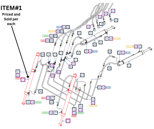 Mahindra MH4110406301 steel double‑acting hydraulic tilt cylinder for TEC 6065/6075L‑CL loaders on 6075 tractors, mounted between the loader boom and bucket to tilt and dump the bucket.