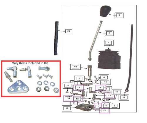 Mahindra KMW14083182 loader handle pivot assembly kit for ML253, ML263, 4565-2, 5555-2 and 5565-2 loaders