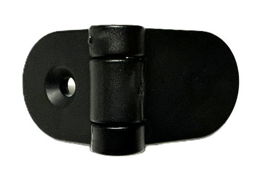 Mahindra sun roof hinge assembly 19027212200 shown as a compact metal hinge used in pairs to mount and pivot the glass or steel roof hatch on Mahindra 10, 2500, 2600, mForce 100, mForce 105 and mForce105XL cab tractors.