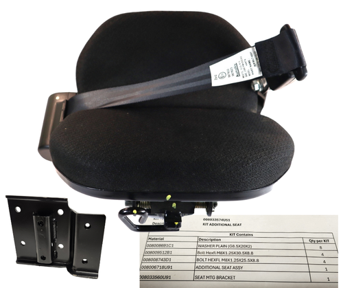 Mahindra tan cab buddy seat kit 008033574U51 for 6065 6075 7095 8090 8100 cab tractors with tan interior, special order passenger seat mounted inside factory cab.