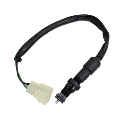 Mahindra brake light switch with coupler 005555542R91 used on 3505, 3825, 4025, 4525, 4530, 5530, 6030, 6520, C27, C35, C4005, E350 and other Mahindra tractors to activate the rear brake lamps when the brake pedal is pressed.