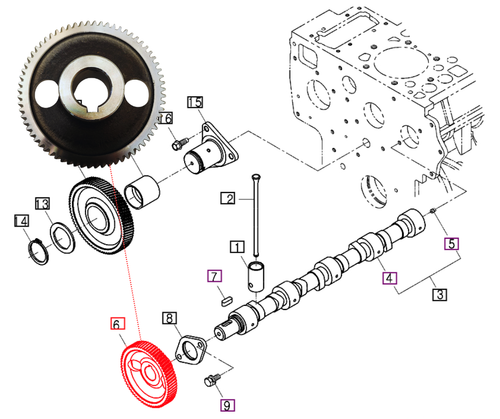 Mahindra camshaft timing gear 1552116511 used in TD1300‑DY, 3A139A‑DY, 3A165C‑DY, 4A200A‑DY, 4A200LW‑DY and 4A220LW‑DY engines on 10 Series 2310, 2810, 3510, 4010, 4110, 4510, 5010, 6010 and 6110 tractors.