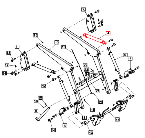 Ansung boom lift hydraulic cylinder ANS2050C-8000 (65X40XST520X810L) used in the boom assembly on AML333/AML334 and 4540/4550 loaders for Mahindra tractors.