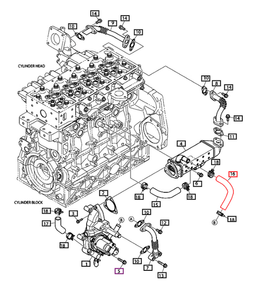 Mahindra EGR valve hose 420108-00579A for mForce 105 Premium and Standard cabin tractors, OEM rubber hose connecting the EGR valve to the engine exhaust/air circuit for emissions control.