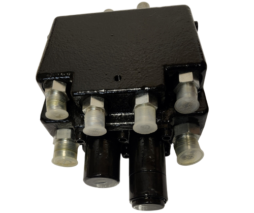 Mahindra KMW05806550 hydraulic control valve for 5145 and 5155 loaders, multi-spool loader valve mounted in the rear hydraulics and valve group to operate the loader lift and bucket circuits on 5100 Series tractors.