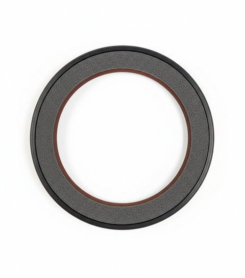 Mahindra engine crankshaft oil seal E550004464 E5500-04464 circular rubber and metal seal for main bearing case on Mahindra 10 Series tractor engines.