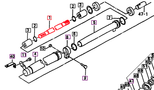 Mahindra front axle drive shaft 16724310010 22 3/8 inch propeller shaft for 10 Series 3510 and 4110 4WD tractors, running between the transmission output and the front differential gears and shaft.