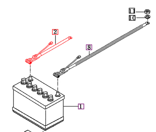 Mahindra negative battery cable 16996503100 heavy black ground cable for 10 Series 3510 4110 4510 5010 6010 6110 and 2500 2600 Series 2555 2565 2655 2665 tractor battery and mounting assemblies.