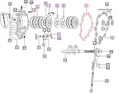 Mahindra brake housing brake cover gasket 006503038C2 replacing 006503038C1 for oil immersed brake housings on 5530 6030 6530 5555 5565 and 5570 tractors