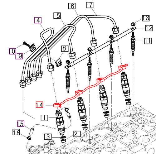 Mahindra injector fuel return overflow hose E6301-42501 E630142501 for 10 Series 4110 4510 5010 6010 and 6110 tractor diesel engines