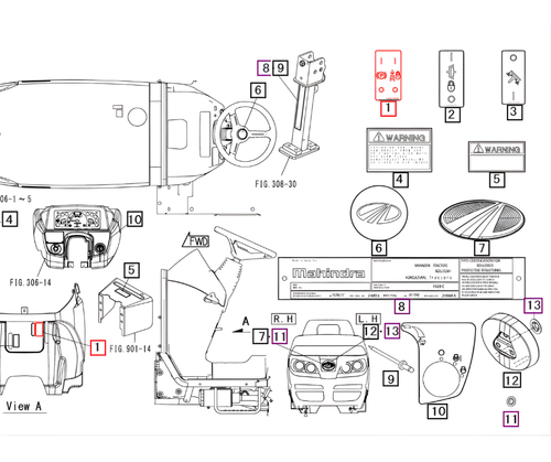 Mahindra OEM brake warning and identification label 19468766000 for Max 24 25XL 26XLT 1526 and 1626 HST tractor operator platforms