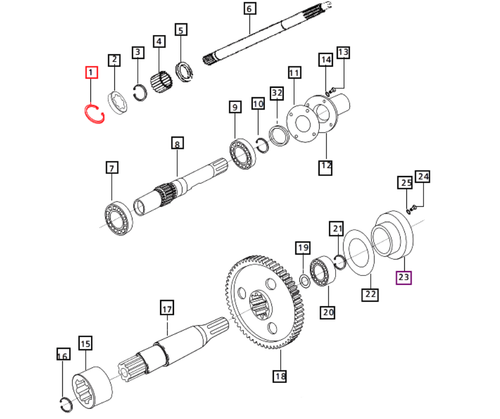 Mahindra internal circlip 42 x 1.75 006504955C1 for IPTO SLPTO gears and transmission shafts on 4530 5145 5155 5530 5545 5555 5565 5570 6030 and 6530 tractors