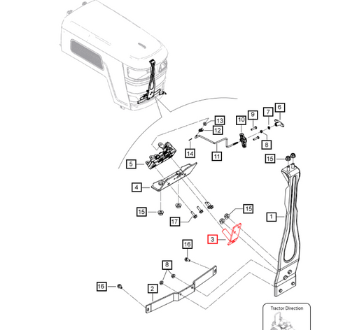 Mahindra hood latch pin support bracket assembly 007637886U91 for 6000 Series 6065 6075 and 5100 Series 5145 5155 tractor hood assemblies