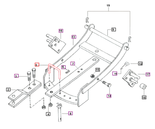 Mahindra U-clamp stop pin 003071789R3 for swinging drawbar attachment, fits 05, 25, and C Series tractors such as 3325, 3525, 5525, 6025, 3505, 4505, 5005, 575 DI, C27, C35, and C4005, replaces E003071789R3 and 003071789R2.
