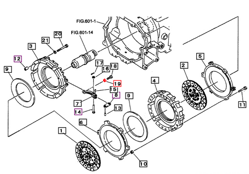 Mahindra 19631114280 clutch adjuster lock nut used with adjusting bolt 19631114270 on 2615 and 2816 gear tractor dual stage clutch assembly.