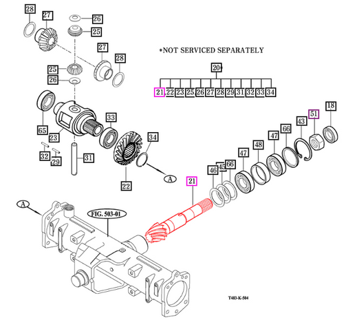 Mahindra 16704112011 / 16704112010 front differential bevel pinion 8 tooth for 2538, 2540, 2545, 2555, 2638, 2645, 2655, 2660, 4010, 5010 and 6010 4WD tractor front axles.