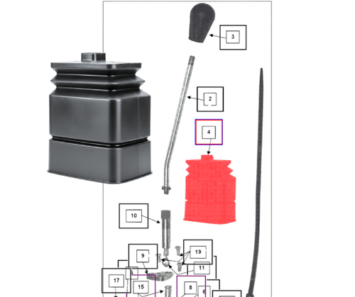 Mahindra KMW14093136 rubber control handle boot seals and protects the loader/backhoe joystick control valve linkage from dirt and moisture on KMW and ML front loader and backhoe attachments listed above.