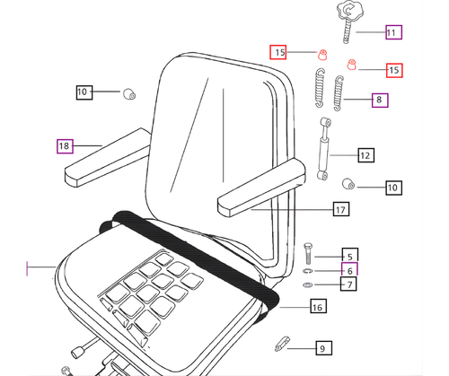Mahindra threaded seat slide stopper 005556893R1 for limiting travel on sliding seat tracks of 25 Series, 05 Series, 00 Series, and C‑Series tractor seats