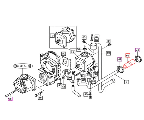 Mahindra 12305100010 hydraulic suction hose for connecting the hydraulic suction pipe to the sump on 3510 4WD Gear (old and new sheet metal) and 4110 T4 tractors.