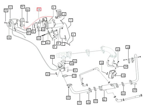 Mahindra E006007897F1 rubber tube alternator to reservoir for EGR System 1 vacuum supply on 5525 5530 6030 6525 6530 7060 8560 and mPower 75 85 tractor engines.