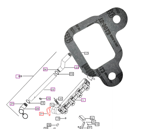 Mahindra intake manifold gasket 000020609E05 sealing the intake manifold to the cylinder head on 4500 5500 6000 6500 5520 6520 5525 6025 4530 5530 6030 6530 5545 and 7010 tractors