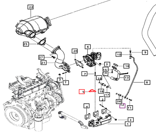 Mahindra metallic turbo exhaust manifold gasket 006000317B1 between exhaust manifold and turbocharger on 5525 6525 5530 6030 6530 5555 5565 5570 2555 2565 2655 2660 2670 6065 6075 7060 tractor diesel engines.