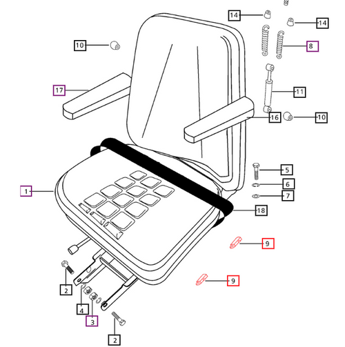 Mahindra black sliding seat bush 008000175B1 used in the adjustable sliding seat tracks on 00 05 25 and C Series tractor seats.