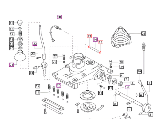 Mahindra small expansion plug 000172529 for sealing the gear shifter lever swivel shaft bore in the front transmission case cover on 05 00 25 C and 4500 Series tractor transmissions.