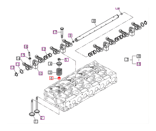Mahindra OEM valve stem oil seal E630113151 used on 10 Series 3- and 4-cylinder diesel engines in the valve and rocker arm group for 2810 3510 4010 4110 4510 5010 6010 and 6110 tractors.