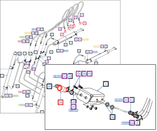 Mahindra hydraulic female quick coupler MH4110601400 for TEC 6065 6075L CL loader hydraulic hoses and 3rd function diverter valve kit on Mahindra 6075 tractors.