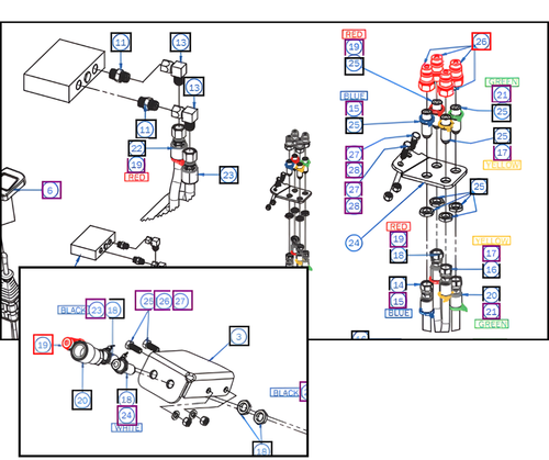Mahindra hydraulic male quick coupler MH4110601300 for TEC 6065 6075L CL loader hydraulic valve block and 3rd function diverter valve kit on Mahindra 6065 and 6075 tractors.