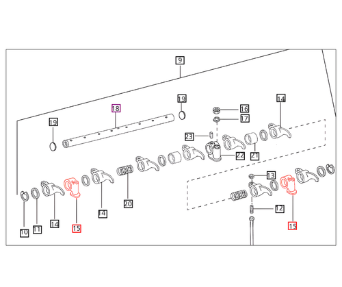 Mahindra valve lever shaft front and rear support bracket 000022011RD used on rocker arm and valve lever shafts in the cylinder head valve train of multiple Mahindra tractor engines.