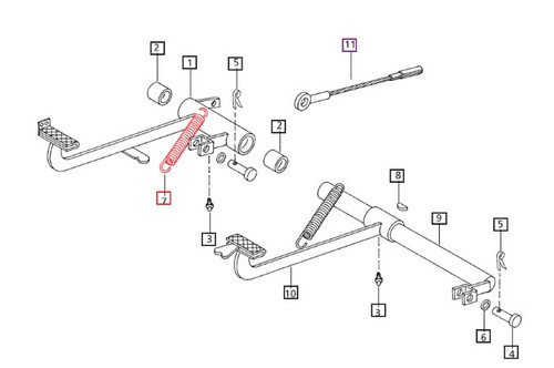 Mahindra brake pedal return spring 003064186R3 / 003064186R2 shown as a heavy-duty coiled steel spring that hooks between the brake pedal and linkage to return the pedal after braking on Mahindra 05, 25, 00, 30, 4500 and 5500 Series tractors including 3325, 3525, 3825, 4025, 4525, 5525, 6025, 3505, E350, C27, C35, C4005, 4505, 5005, 475 DI, 485 DI, 575 DI, 4500, 5500, 6000, 6500, 4530, 4540, 4550, 4565, 5545, 5530, 6030, 6530, 4035 PST and 5035 PST.