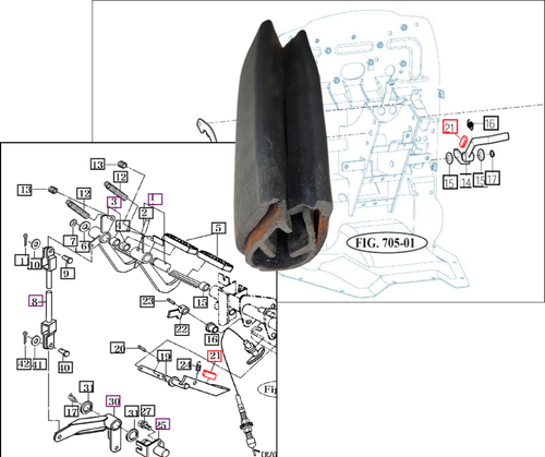 Mahindra insulator 15603140010 for 10 Series (2310, 2810, 3510, 4110, 4510, 7010 cabin) and 2500/2600 Series (2538 HST / Cabin T4, 2638 HST OS / CAB) tractors, used on brake pedal and steering valve/parking switch assemblies to provide vibration damping and electrical insulation for the switch.