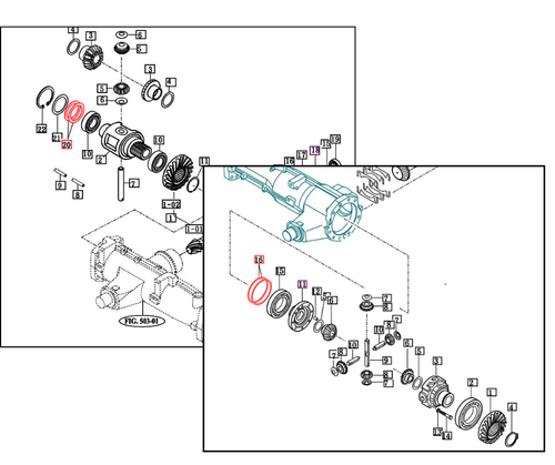 Mahindra front differential/front axle shim 17994340200 (115 x 125 x 0.1) for Mahindra 4530, 5545, 6110, 7010, 2565, 2665, 2670, mForce 100/105, and 9000 Series cabs, used to fine‑tune front differential bearing and gear clearances for smooth, quiet 4WD operation.
