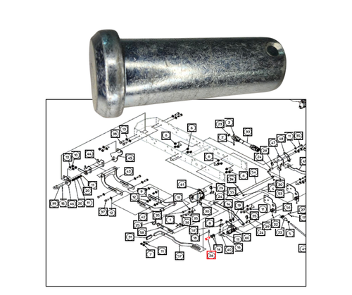 Mahindra clevis pin 3/4 x 2 AME013460 for Ameriquip eMax 22GM 60" mower mount kits on eMax 22 Gear tractors, used to pin the mower mounting brackets and linkage arms.