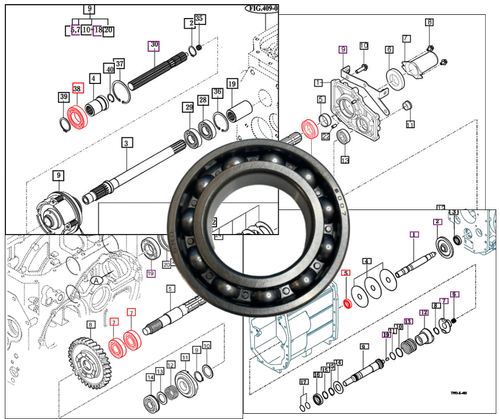 Mahindra rear axle and PTO ball bearing V6001106007 for eMax 22/25 and eMax 20S HST, eMax L22/L25, 2565, 2665, 2660/2670 PST, 2810, 5010, 6010, 6110, 9000 Series, and mForce 100/105/105XL tractors, OEM driveline bearing used in rear axle housings, PTO drive shafts, 4WD drive gears, and power shuttle/shift gear trains.