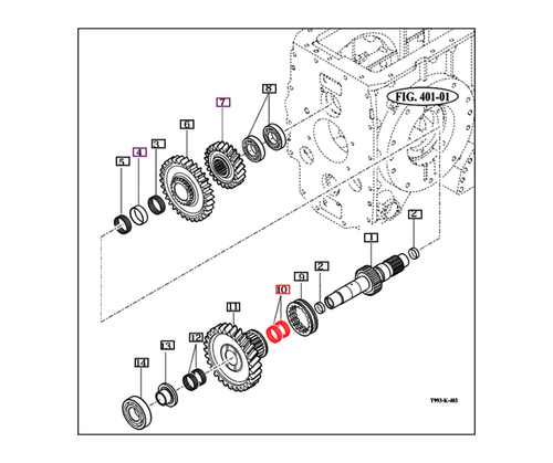 Mahindra needle caged bearing V6544384317 (K384317, 38 x 43 x 17 mm) for sub change gear assemblies in the transmission and rear axle on mForce 100/105/105XL and 9000 Series 9110/9125 cab tractors, OEM needle roller cage bearing for high‑load sub transmission gears.
