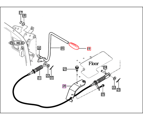 Mahindra hand accelerator and reverse change lever grip 15441170051, 10x115 rubber handle used on 10 Series 2310, 2810, 3510, 4110, 4510 and 6110 tractors for throttle and control levers.