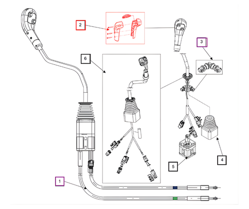 Mahindra loader joystick knob kit MH4110006310 for TEC 6065/6075L-CL loaders, OEM replacement joystick grip and knob used on 6075CL and 6075 4L loader joysticks on 6065 and 6075 tractors.