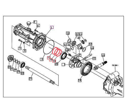 Mahindra shim set 10190623000 for adjusting bearing preload and gear/hub clearances in front axle MFD, steering front axle and rear final drive/axle brake assemblies on a wide range of compact Mahindra tractors including 15, 16, Max 22/24/25, 1500 and 1600 Series models.
