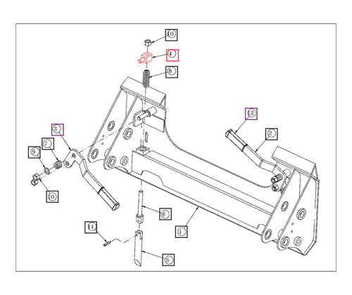 Mahindra loader quick attach limiting pin ANSB0945A1210 30 x 30 for Ansung skid steer style quick attach systems on AML233 AML234 AML333 AML334 4540 4550 Max 26L Max 26XLT and 1626 loaders