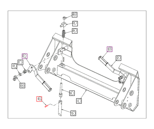 Mahindra loader spring roll pin ANSPS08040 8 x 40 mm for Ansung skid steer style quick attach systems on AML233 AML234 AML333 AML334 4540 4550 Max 26L Max 26XL Max 26XLT and 1626 loaders