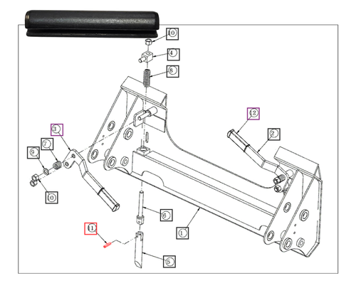 Mahindra loader spring roll pin ANSPS08040 8 x 40 mm for Ansung skid steer style quick attach systems on AML233 AML234 AML333 AML334 4540 4550 Max 26L Max 26XL Max 26XLT and 1626 loaders
