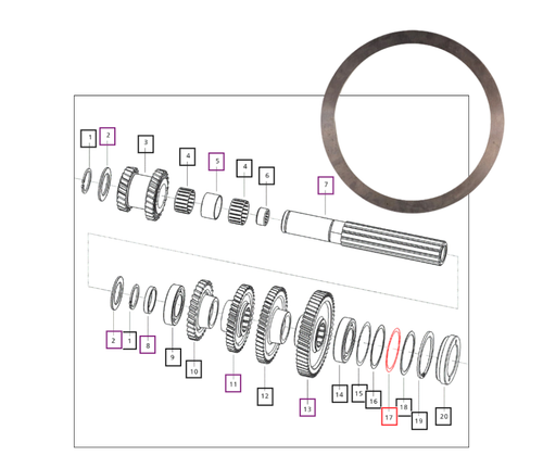 Mahindra 0.1 mm transmission shim 000012202P04 for speed countershaft, range countershaft and range rear housing adjustment on 20 60 mPower and 8000 Series tractors