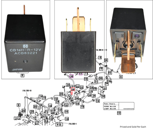 Mahindra electrical relay 10560745000 for 1533 1538 and 1640 tractor electrical systems